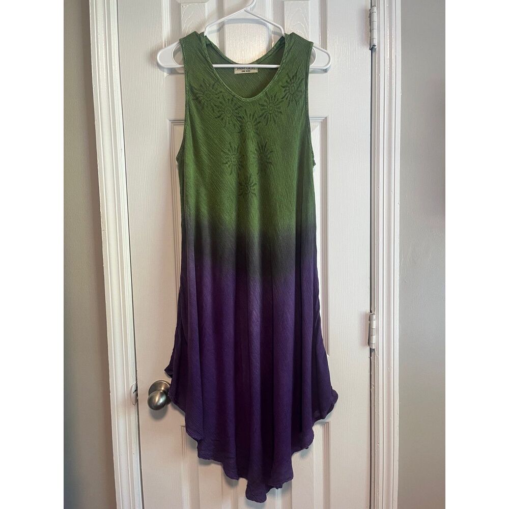 Whimsy Shore Drive green purple with suns dress OS